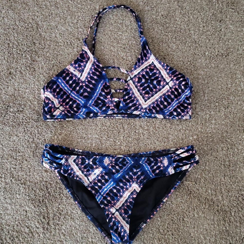 Hurley Blue and Pink Patterned Strappy Bikini